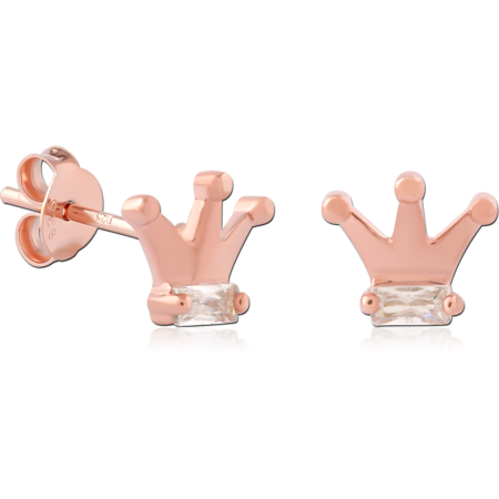 STERLING SILVER 925 ROSE GOLD PLATED JEWELED EAR STUDS PAIR