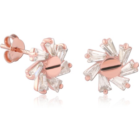 STERLING SILVER 925 ROSE GOLD PLATED JEWELED EAR STUDS PAIR