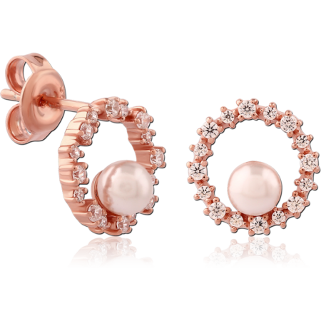 STERLING SILVER 925 ROSE GOLD PLATED JEWELED EAR STUDS PAIR