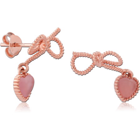 STERLING SILVER 925 ROSE GOLD PLATED JEWELED EAR STUDS PAIR