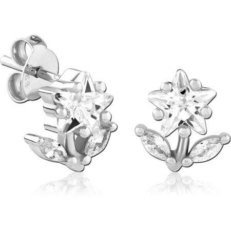 STERLING SILVER 925 PLATED JEWELED EAR STUDS PAIR