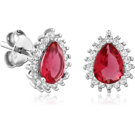 STERLING SILVER 925 PLATED JEWELED EAR STUDS PAIR