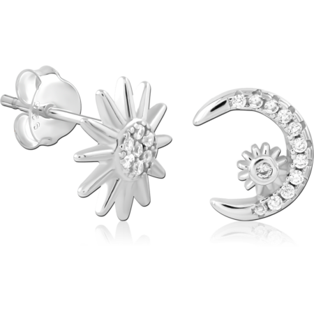 STERLING SILVER 925 PLATED JEWELED EAR STUDS PAIR