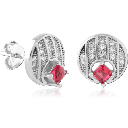 STERLING SILVER 925 PLATED JEWELED EAR STUDS PAIR