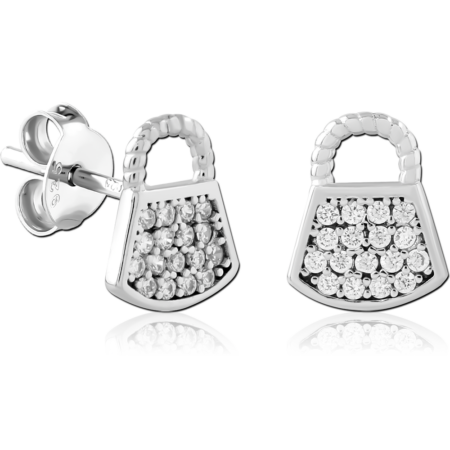 STERLING SILVER 925 PLATED JEWELED EAR STUDS PAIR