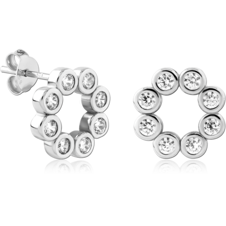 STERLING SILVER 925 PLATED JEWELED EAR STUDS PAIR