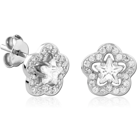 STERLING SILVER 925 PLATED JEWELED EAR STUDS PAIR