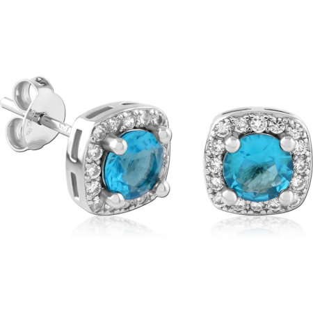 STERLING SILVER 925 PLATED JEWELED EAR STUDS PAIR