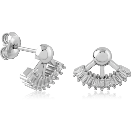 STERLING SILVER 925 PLATED JEWELED EAR STUDS PAIR