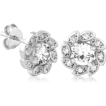 STERLING SILVER 925 PLATED JEWELED EAR STUDS PAIR
