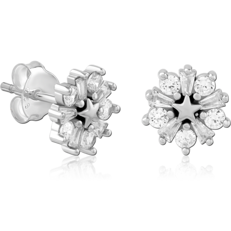 STERLING SILVER 925 PLATED JEWELED EAR STUDS PAIR