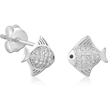 STERLING SILVER 925 PLATED JEWELED EAR STUDS PAIR