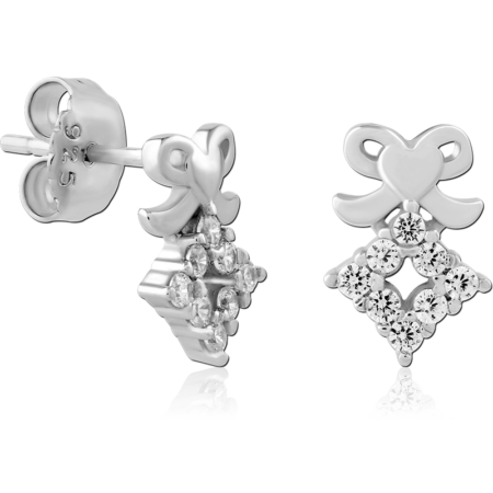 STERLING SILVER 925 PLATED JEWELED EAR STUDS PAIR