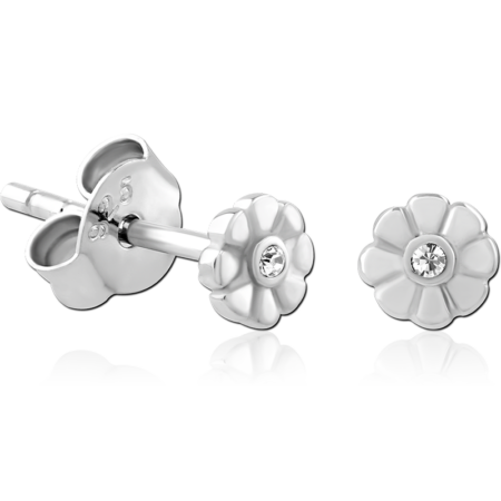 STERLING SILVER 925 PLATED JEWELED EAR STUDS PAIR