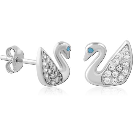 STERLING SILVER 925 PLATED JEWELED EAR STUDS PAIR
