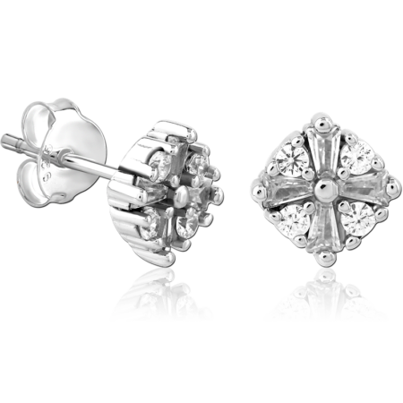 STERLING SILVER 925 PLATED JEWELED EAR STUDS PAIR