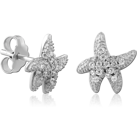 STERLING SILVER 925 PLATED JEWELED EAR STUDS PAIR