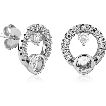 STERLING SILVER 925 PLATED JEWELED EAR STUDS PAIR