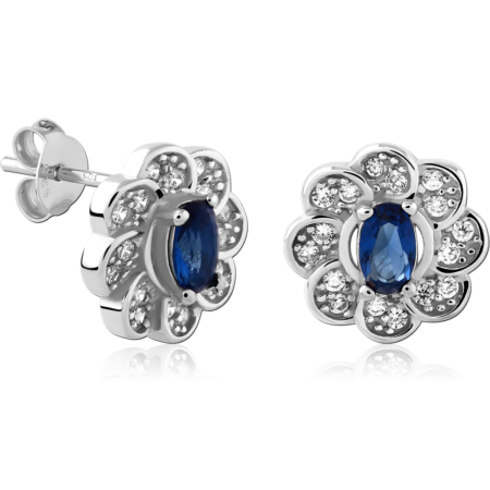 STERLING SILVER 925 PLATED JEWELED EAR STUDS PAIR