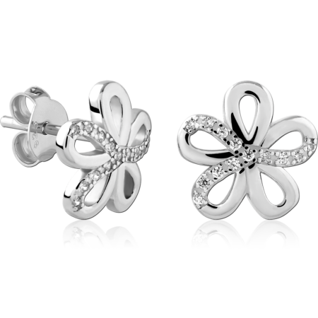 STERLING SILVER 925 PLATED JEWELED EAR STUDS PAIR