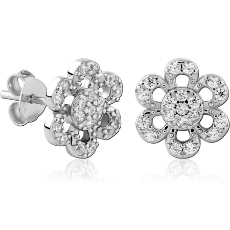 STERLING SILVER 925 PLATED JEWELED EAR STUDS PAIR