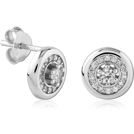 STERLING SILVER 925 PLATED JEWELED EAR STUDS PAIR