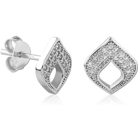 STERLING SILVER 925 PLATED JEWELED EAR STUDS PAIR
