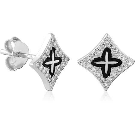 STERLING SILVER 925 PLATED JEWELED EAR STUDS PAIR