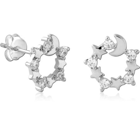 STERLING SILVER 925 PLATED JEWELED EAR STUDS PAIR