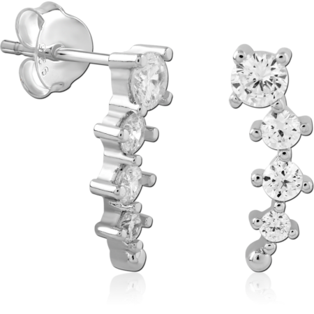 STERLING SILVER 925 PLATED JEWELED EAR STUDS PAIR