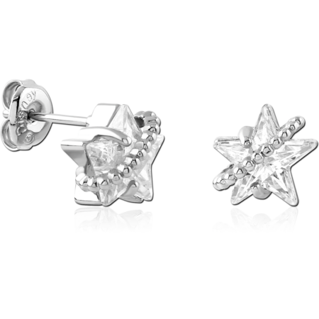 STERLING SILVER 925 PLATED JEWELED EAR STUDS PAIR