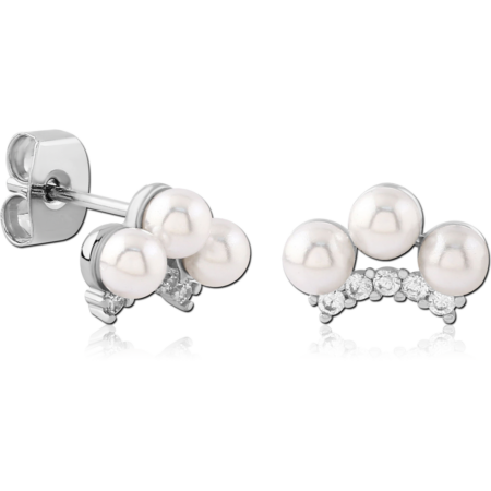 STERLING SILVER 925 PLATED JEWELED EAR STUDS PAIR
