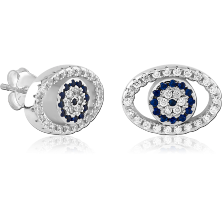 STERLING SILVER 925 PLATED JEWELED EAR STUDS PAIR