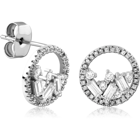STERLING SILVER 925 PLATED JEWELED EAR STUDS PAIR