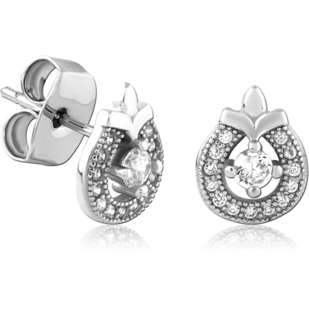 STERLING SILVER 925 PLATED JEWELED EAR STUDS PAIR