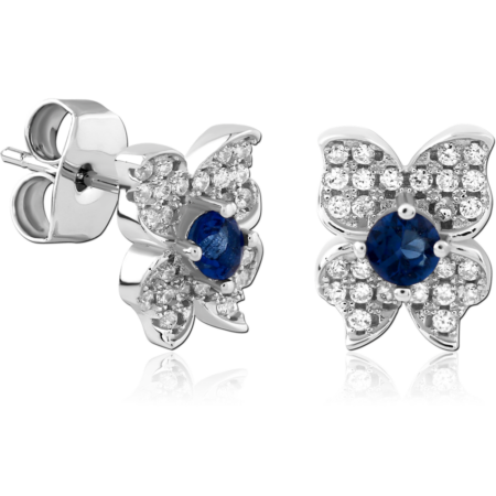 STERLING SILVER 925 PLATED JEWELED EAR STUDS PAIR