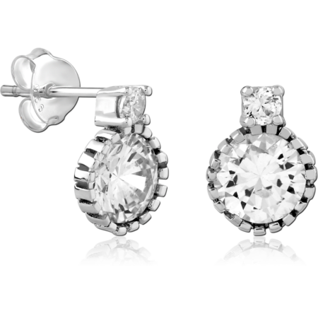 STERLING SILVER 925 PLATED JEWELED EAR STUDS PAIR