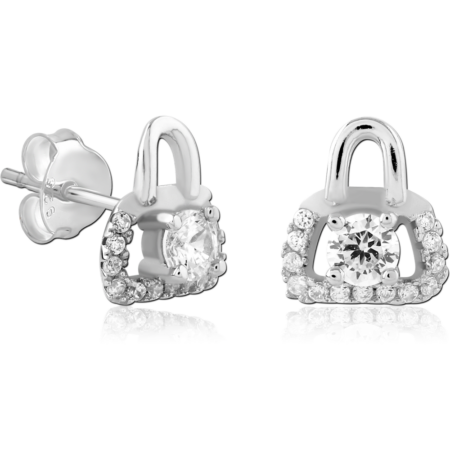 STERLING SILVER 925 PLATED JEWELED EAR STUDS PAIR