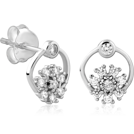 STERLING SILVER 925 PLATED JEWELED EAR STUDS PAIR