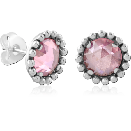 STERLING SILVER 925 PLATED JEWELED EAR STUDS PAIR