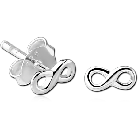 STERLING SILVER 925 RHODIUM PLATED JEWELED EAR STUDS PAIR - INFINITY