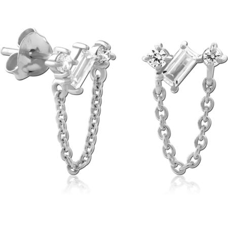 STERLING SILVER 925 RHODIUM PLATED JEWELED EAR STUDS PAIR