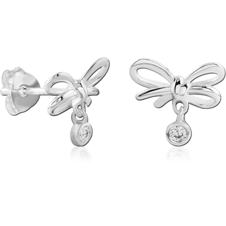 STERLING SILVER 925 RHODIUM PLATED  JEWELED EAR STUDS PAIR