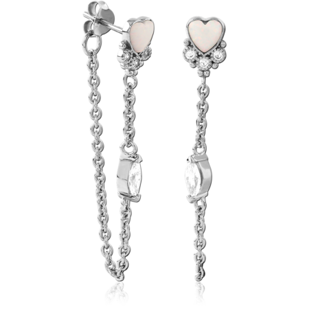 STERLING SILVER 925 RHODIUM PLATED EAR STUDS PAIR - HEART