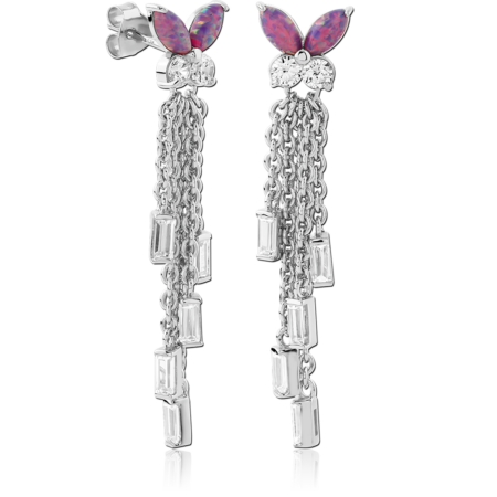 STERLING SILVER 925 RHODIUM PLATED EAR STUDS PAIR -  BUTTERFLY