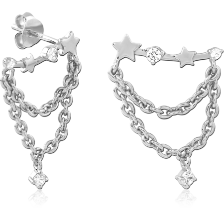 STERLING SILVER 925 RHODIUM PLATED EAR STUDS PAIR - STAR