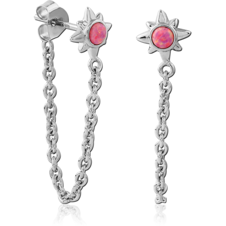 STERLING SILVER 925 RHODIUM PLATED EAR STUDS PAIR - FLOWER