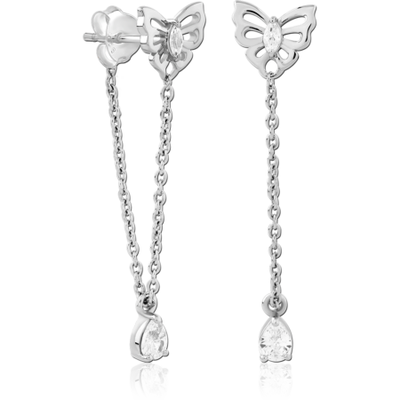 STERLING SILVER 925 RHODIUM PLATED EAR STUDS PAIR - BUTTERFLY