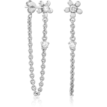 STERLING SILVER 925 RHODIUM PLATED EAR STUDS PAIR - FLOWER