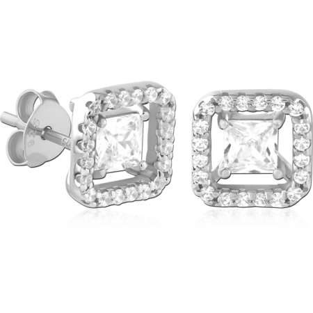 STERLING SILVER 925 RHODIUM PLATED EAR STUDS PAIR